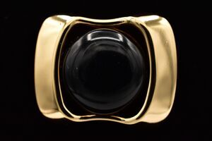 Ginnie Johansen Vintage Pin Brooch Black Cabochon Gold Tone Signed 87 BinBG